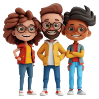 ai gerado 3d Renderização do uma desenho animado do feliz família em pé em transparente fundo - ai gerado png