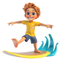ai généré 3d le rendu de une dessin animé de garçon patinage sur l'eau sur transparent Contexte - ai généré png