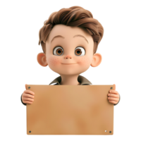 AI generated 3D Rendering of a Cartoon of Boy Holding Blank Board on Transparent Background - Ai Generated png