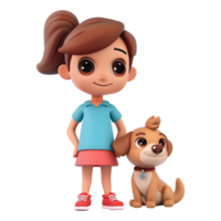 ai généré 3d le rendu de une dessin animé de Jeune fille permanent avec chien sur transparent Contexte - ai généré png