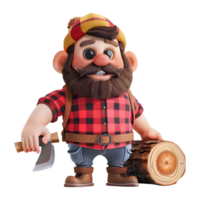 AI generated 3D Rendering of a Cartoon of Wood Cutter Man With Woods on Transparent Background - Ai Generated png