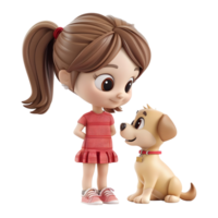 ai généré 3d le rendu de une dessin animé de Jeune fille permanent avec chien sur transparent Contexte - ai généré png