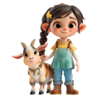 AI generated 3D Rendering of a Cartoon of Girl Standing With Sheep on Transparent Background - Ai Generated png