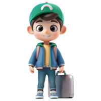 AI generated 3D Rendering of a Cartoon of Boy Holding Bag in Hands on Transparent Background - Ai Generated png