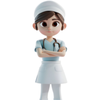 ai généré 3d le rendu de une dessin animé de mignonne hôpital infirmière permanent sur transparent Contexte - ai généré png