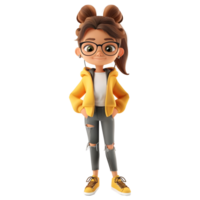 AI generated 3D Rendering of a Cartoon of Girl Having Hands in Pocket Standing on Transparent Background - Ai Generated png