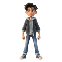 ai gerado 3d Renderização do uma desenho animado do fofa jovem Garoto em pé em transparente fundo - ai gerado png