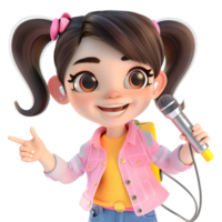 ai gerado 3d Renderização do uma desenho animado do menina cantando dentro microfone em transparente fundo - ai gerado png