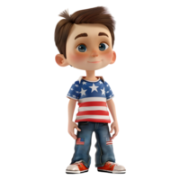 ai gerado 3d Renderização do uma desenho animado do Garoto vestindo americano bandeira camisa em transparente fundo - ai gerado png