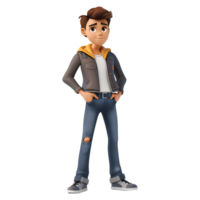 ai gerado 3d Renderização do uma desenho animado do fofa jovem Garoto em pé em transparente fundo - ai gerado png