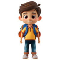 AI generated 3D Rendering of a Cartoon of Student Boy Wearing School Bag on Transparent Background - Ai Generated png