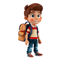 AI generated 3D Rendering of a Cartoon of Student Boy Wearing School Bag on Transparent Background - Ai Generated png