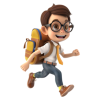 AI generated 3D Rendering of a Cartoon of Student Boy Wearing School Bag on Transparent Background - Ai Generated png