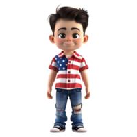 ai gerado 3d Renderização do uma desenho animado do Garoto vestindo americano bandeira camisa em transparente fundo - ai gerado png