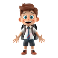 AI generated 3D Rendering of a Cartoon of Student Boy Wearing School Bag on Transparent Background - Ai Generated png