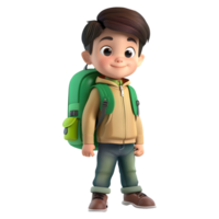 AI generated 3D Rendering of a Cartoon of Student Boy Wearing School Bag on Transparent Background - Ai Generated png