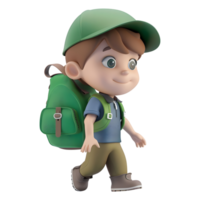 AI generated 3D Rendering of a Cartoon of Student Boy Wearing School Bag on Transparent Background - Ai Generated png