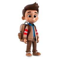 AI generated 3D Rendering of a Cartoon of Student Boy Wearing School Bag on Transparent Background - Ai Generated png