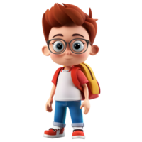 AI generated 3D Rendering of a Cartoon of Student Boy Wearing School Bag on Transparent Background - Ai Generated png