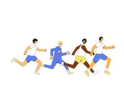 Running men team. Different runners marathon vector