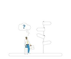 Man standing at crossroads. Decision. Choose the right way. vector