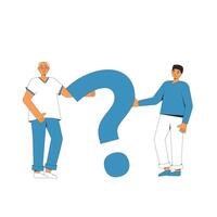 Two men holding a question mark. FAQ vector