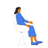 Young woman with dark curly hair sitting on a chair. vector