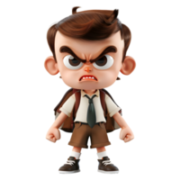 AI generated 3D Rendering of a Cartoon of Angry School Boy Wearing bag on Transparent Background - Ai Generated png