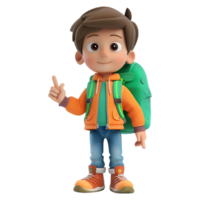 AI generated 3D Rendering of a Cartoon of Student Boy Wearing School Bag on Transparent Background - Ai Generated png