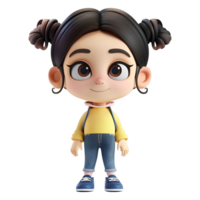 ai gerado 3d Renderização do uma desenho animado do fofa jovem menina em pé em transparente fundo - ai gerado png