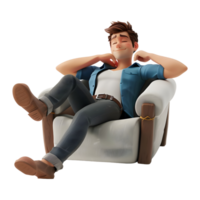 ai gerado 3d Renderização do uma desenho animado do jovem homem sentado e relaxante em transparente fundo - ai gerado png