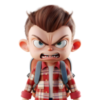 AI generated 3D Rendering of a Cartoon of Angry School Boy Wearing bag on Transparent Background - Ai Generated png