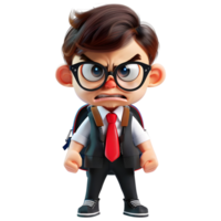 AI generated 3D Rendering of a Cartoon of Angry School Boy Wearing bag on Transparent Background - Ai Generated png