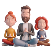 ai generado 3d representación de un dibujos animados de familia sentado y haciendo yoga en transparente antecedentes - ai generado png