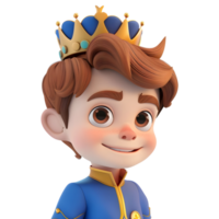 AI generated 3D Rendering of a Cartoon of Boy Wearing Crown on Transparent Background - Ai Generated png