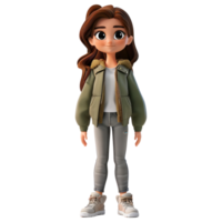 ai gerado 3d Renderização do uma desenho animado do fofa jovem menina em pé em transparente fundo - ai gerado png