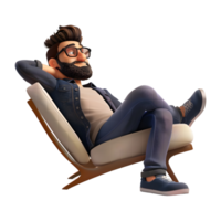 ai gerado 3d Renderização do uma desenho animado do jovem homem sentado e relaxante em transparente fundo - ai gerado png