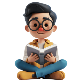 ai généré 3d le rendu de une dessin animé de garçon séance et en train de lire livre sur transparent Contexte - ai généré png