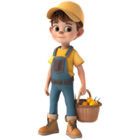 AI generated 3D Rendering of a Cartoon of Boy Holding Basket in Hand on Transparent Background - Ai Generated png