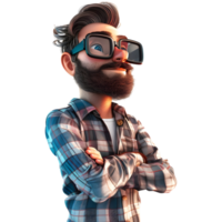 ai generato 3d interpretazione di un' cartone animato di giovane uomo indossare grande bicchieri su trasparente sfondo - ai generato png