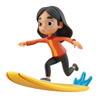 ai généré 3d le rendu de une dessin animé de fille patinage sur l'eau sur transparent Contexte - ai généré png