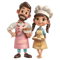 ai gerado 3d Renderização do uma desenho animado do casal cozinhando juntos em transparente fundo - ai gerado png