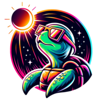 AI generated Turtle wear glasses and watch Solar Eclipse cartoon clipart. AI generate png