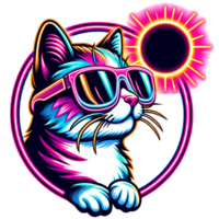 AI generated Cat wear glasses and watch Solar Eclipse cartoon clipart. AI generate png