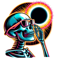 AI generated Cute skeleton Wearing Eclipse Glasses Illustration .AI Generate png