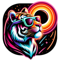 AI generated Tiger wear glasses and watch Solar Eclipse cartoon clipart. AI generate png