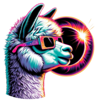 AI generated alpaca wear glasses and watch Solar Eclipse cartoon clipart. AI generate png