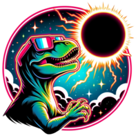 AI generated Dinosour wear glasses and watch Solar Eclipse cartoon clipart. AI generate png