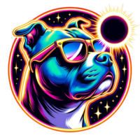 AI generated Dog wear glasses and watch Solar Eclipse cartoon clipart. AI generate png