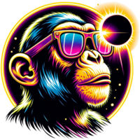 AI generated Monkey wear glasses and watch Solar Eclipse cartoon clipart. AI generate png